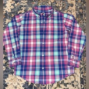 JANIE AND JACK Plaid Kids Shirt - Blue, Pink, Green Long Sleeve Boys Size 6